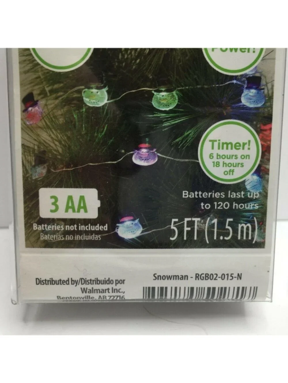 Holiday Time 15 LED RGB Light Set String Snowman Christmas Lights 5' Battery